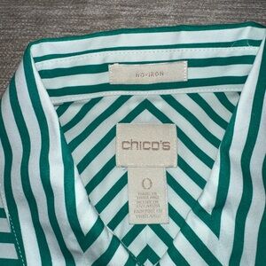 Chico's Green and White Striped Shirt No Iron Blouse Like New Small